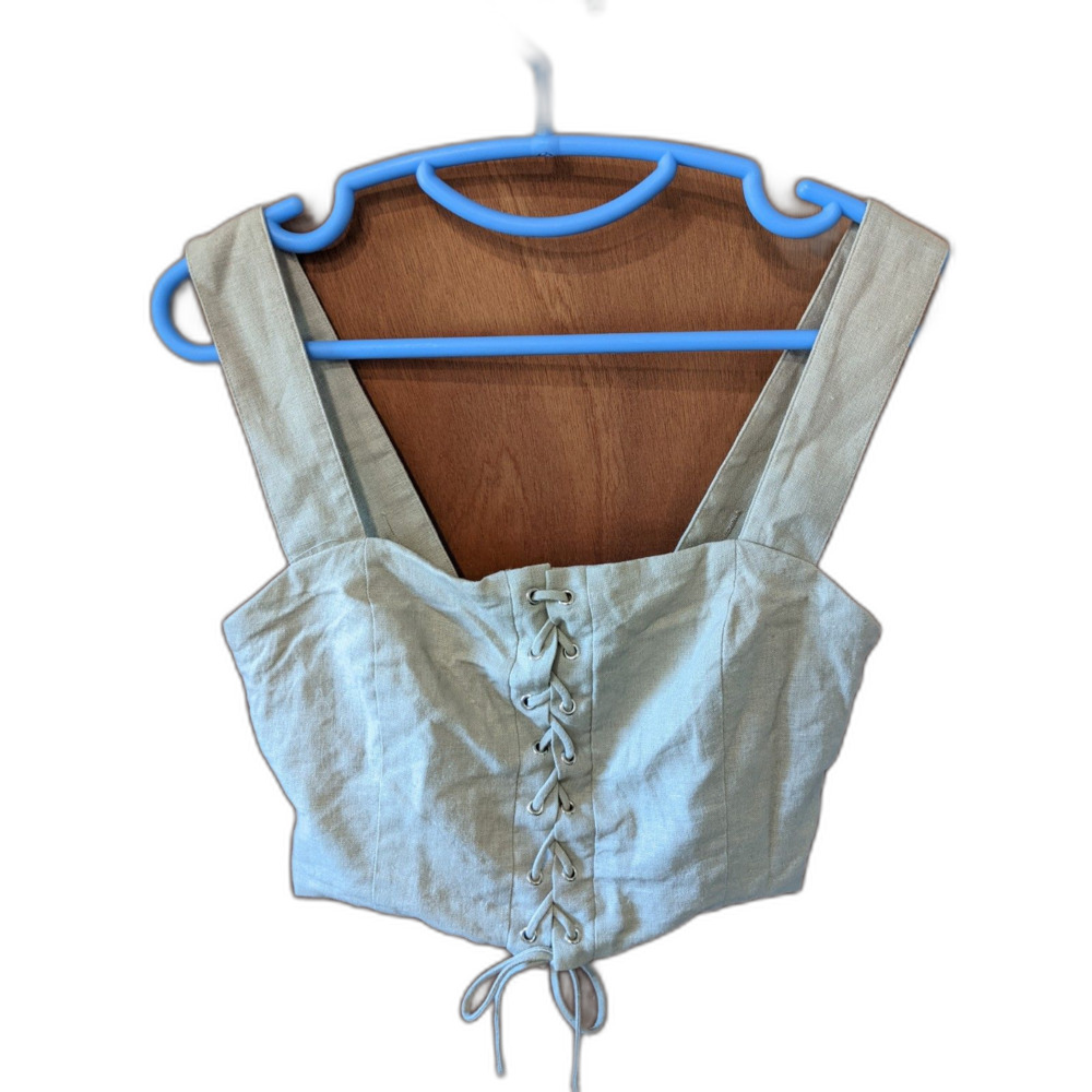 Georgie Lace Up Corset Crop Top Vest Beige Adjustable Straps Sz M Coquette Boho